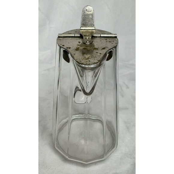 Vintage Glass Syrup Pitcher or Creamer With Metal Hinged Lid & Handle - Picture 3 of 8